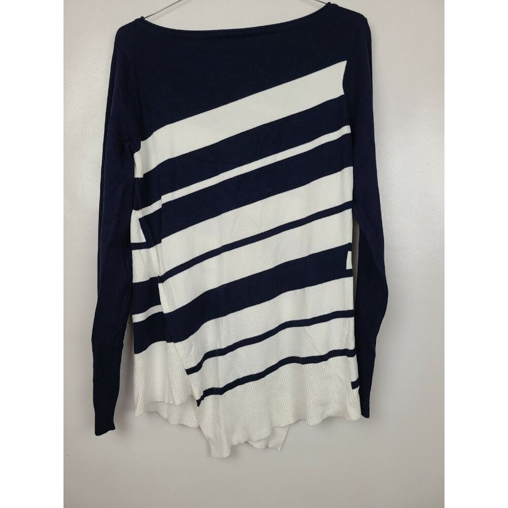 White House Black Market Womens Sweater Medium Navy White Striped Asymmetrical - Picture 4 of 9